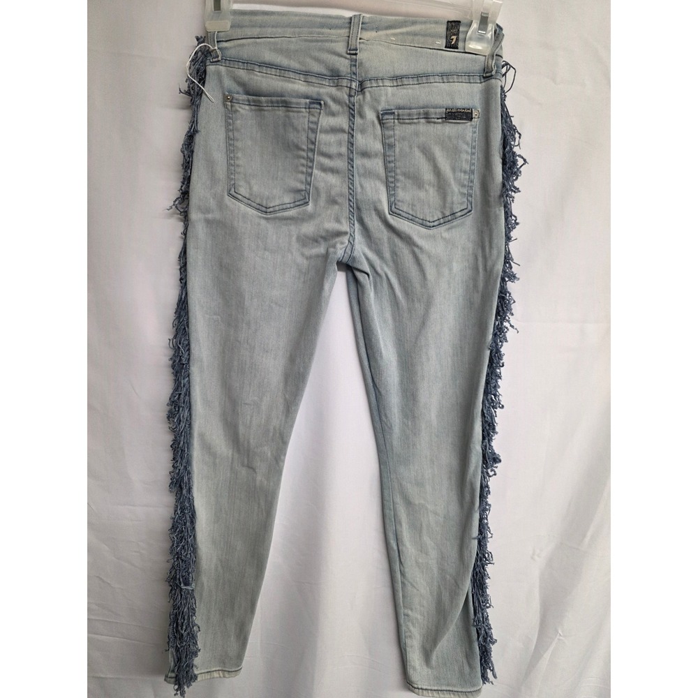 7 For All Mankind Light Wash Fringe Side Stripe Skinny Jeans Ankle Denim 28